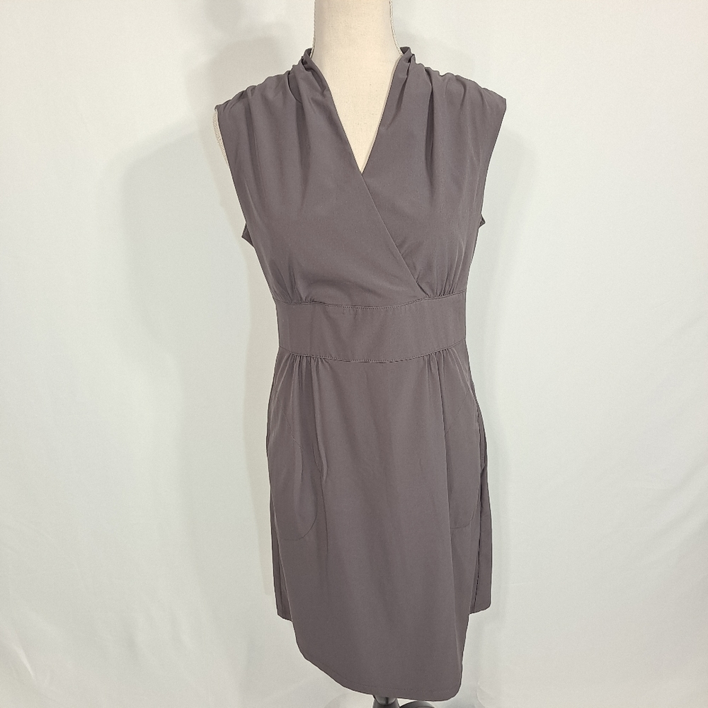 Athleta Dark Grey Dahlia V-Neck Sleeveless Dress